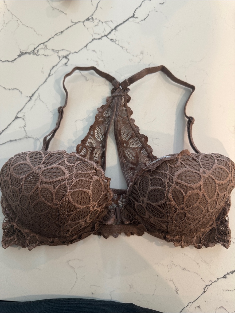 PINK Victoria's Secret Brown Lace Racerback Push-Up Bra